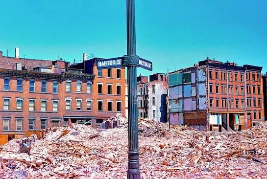 The demolition of Boston's Old West End — a vibrant immigrant neighborhood obliterated by urban renewal.